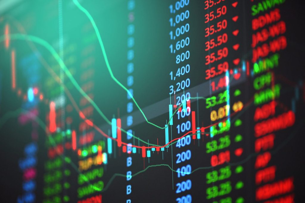 Stock market ticker and price chart, as the S&P 500 rallied to record highs in April 2026