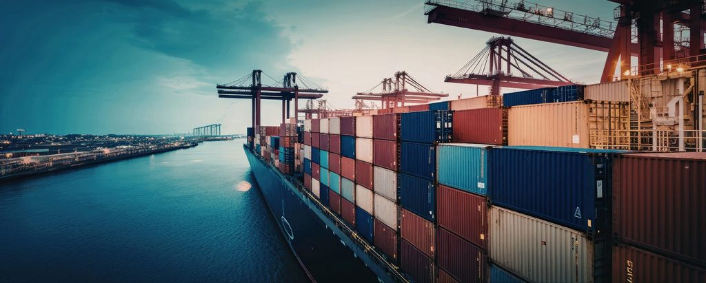 Container ship at a port, illustrating new tariffs and trade policy headlines in July 2026